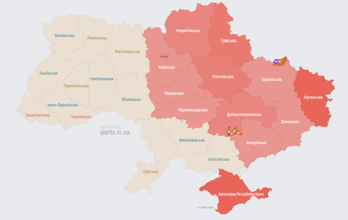 Мапа повітряних тривог 5 січня