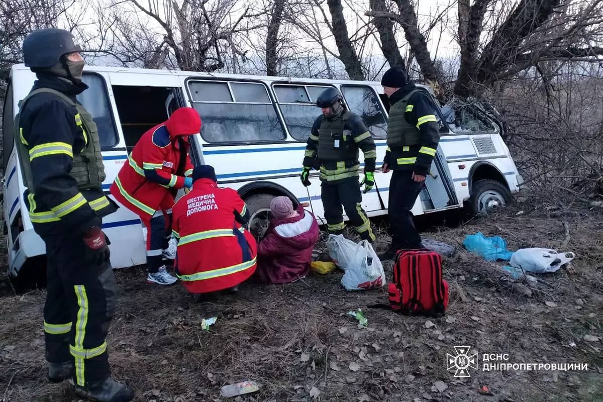 На Нікопольщині автобус із пасажирами врізався у дерево: багато постраждалих (фото)