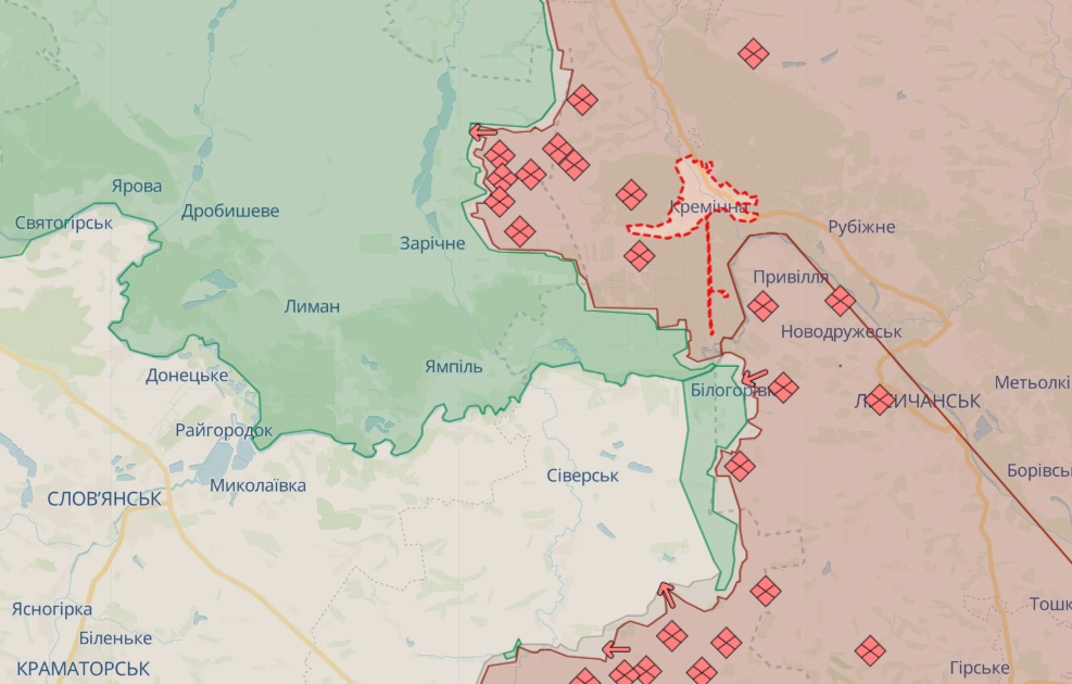 Карта фронту в районі Серебрянського лісництва