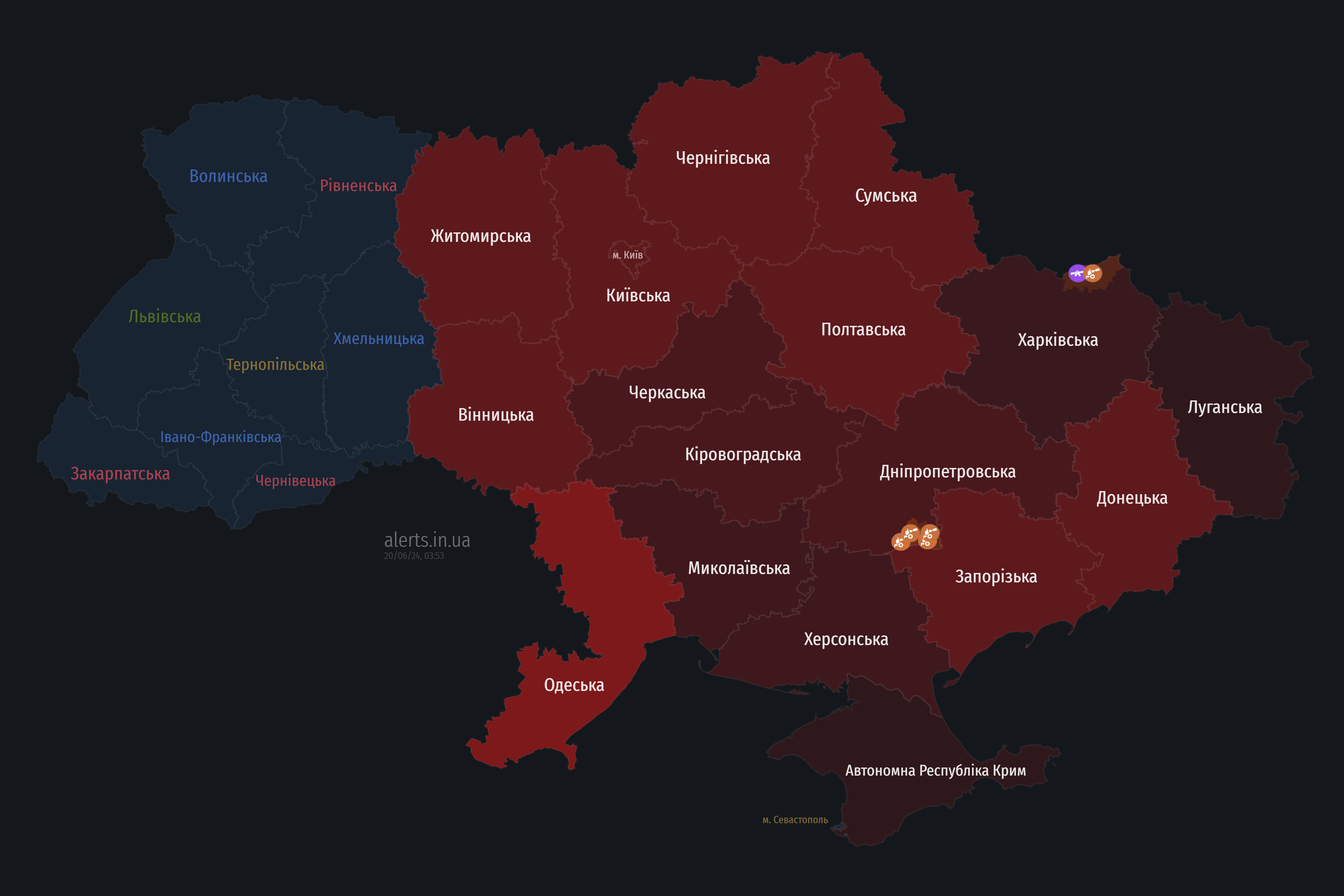 мапа тривог 20 червня 2024 року