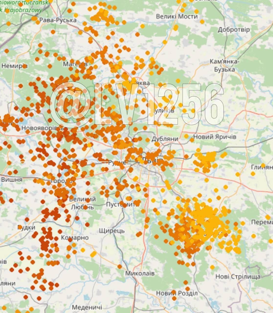 Мапа блискавок на Львівщині