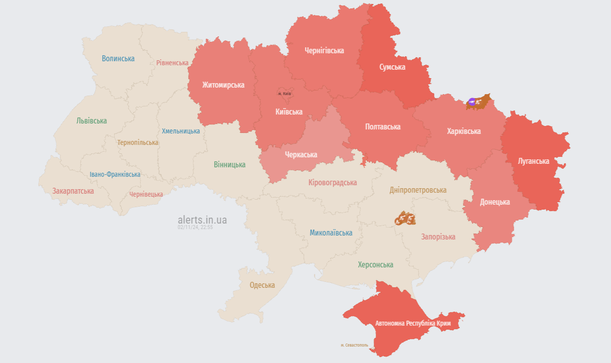 Мапа-2 повітряних тривог 2 листопада