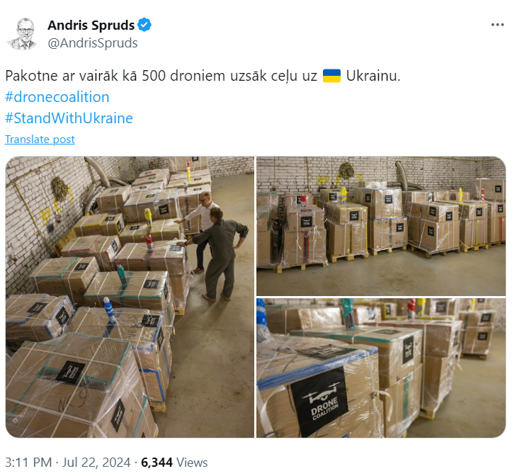 До України з Латвії прямують понад 500 дронів 