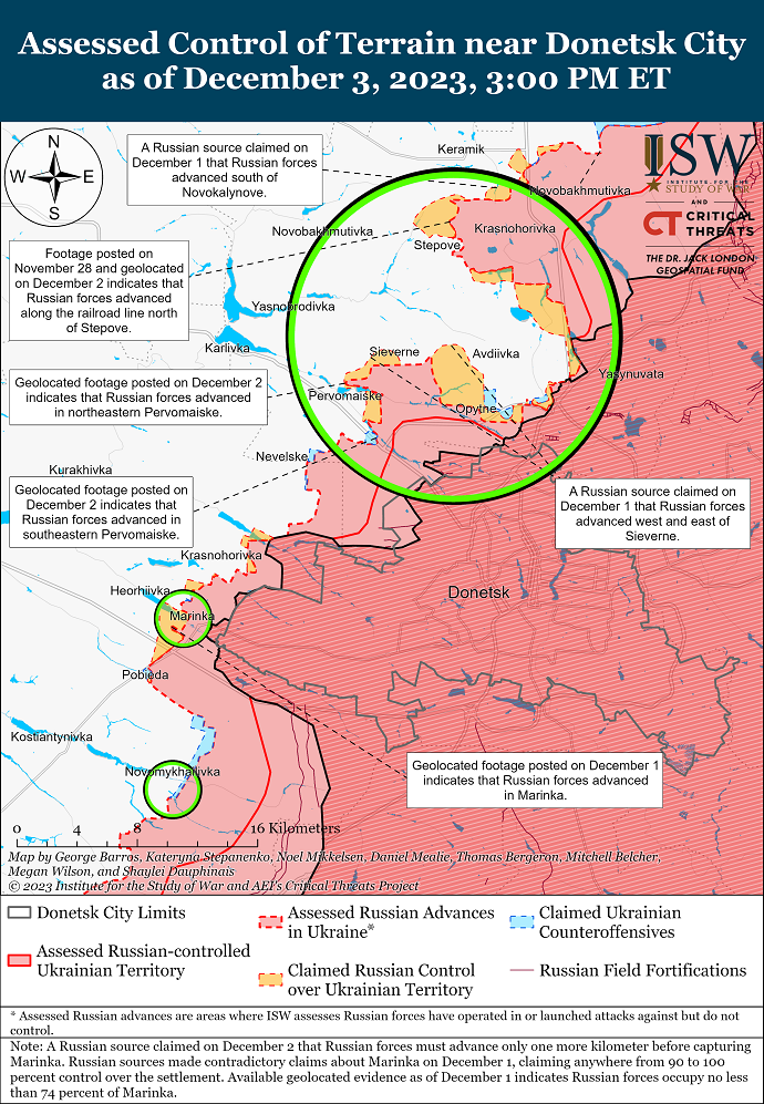 Російські війська просунулися у кількох місцях біля Авдіївки