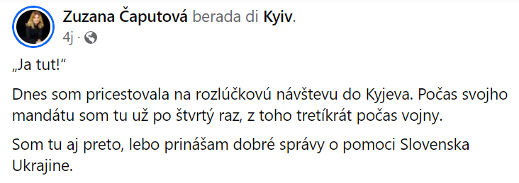 Скріншот Facebook-сторінки Зузани Чапутової