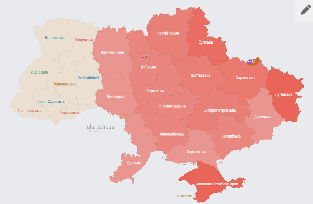 мапа тривог 31 жовтня