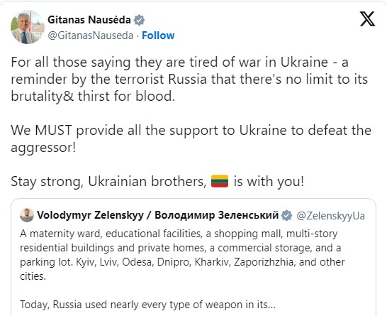 президент литви відреагував на російську атаку 29 грудня