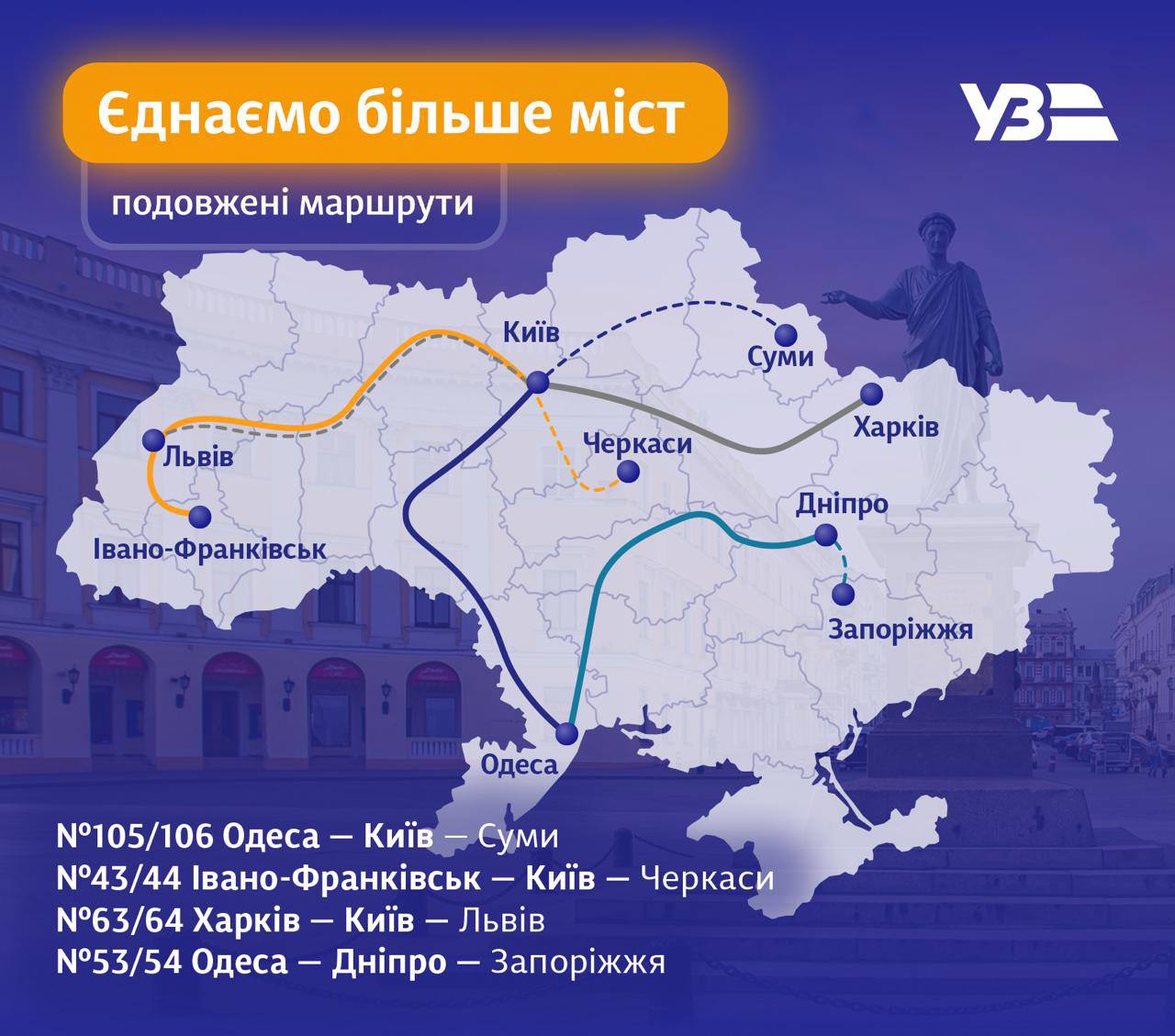 Подовжені маршрути поїздів від "Укрзалізниці"