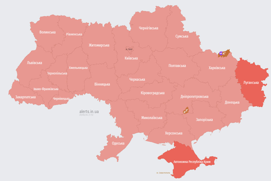 В Україні 21 червня вдруге за вечір оголошено масштабну повітряну тривогу
