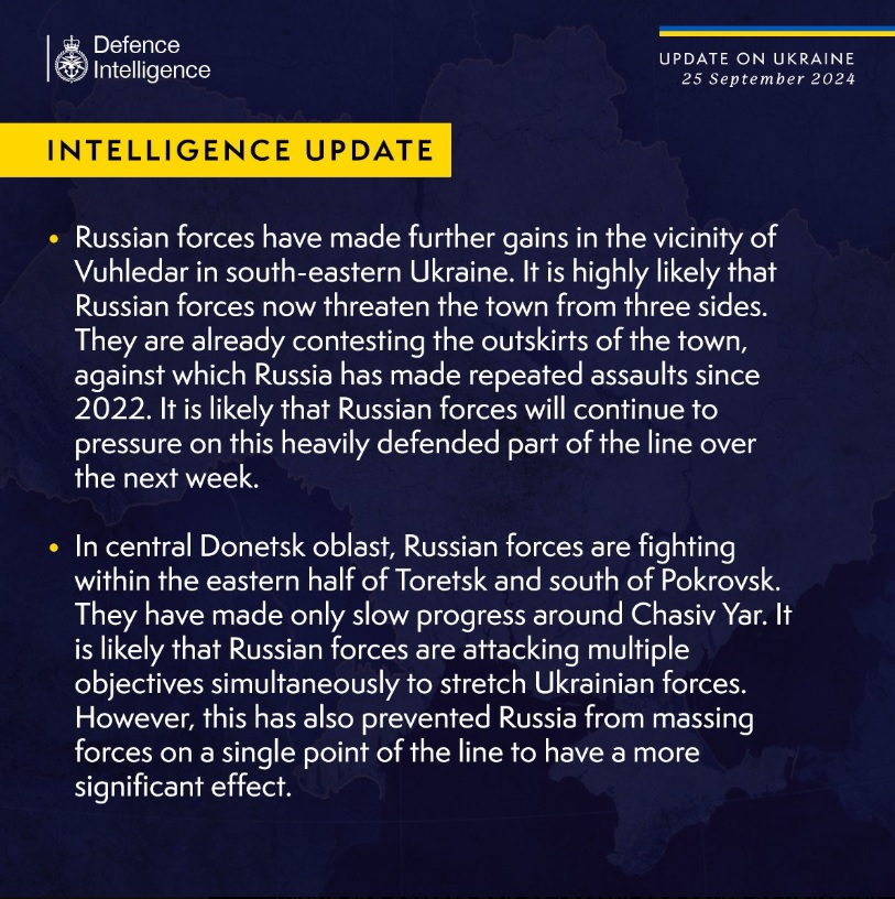 За даними британської розвідки, російська армія штурмує Вугледар Донецької області з трьох сторін