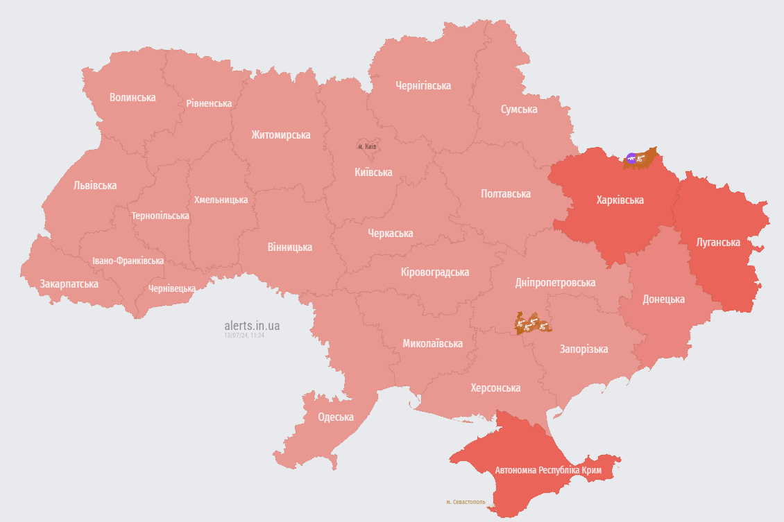 В Україні 13 липня оголошено повітряну тривогу