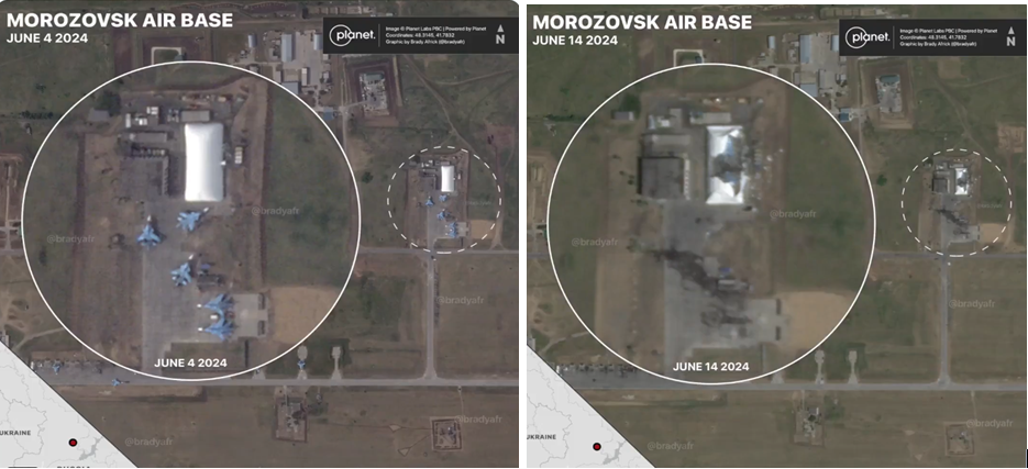 Супутникові знімки атаки дронів на аеродром Морозовськ