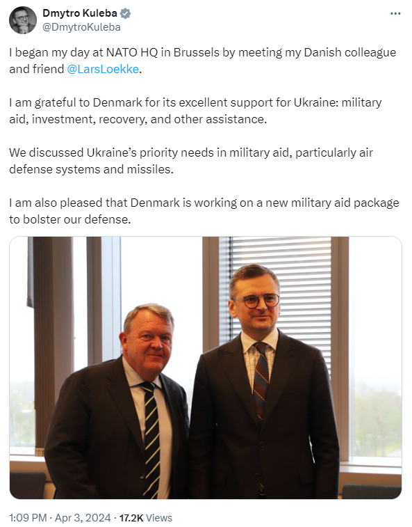 Дмитро Кулеба анонсував пакет військової допомоги від Данії