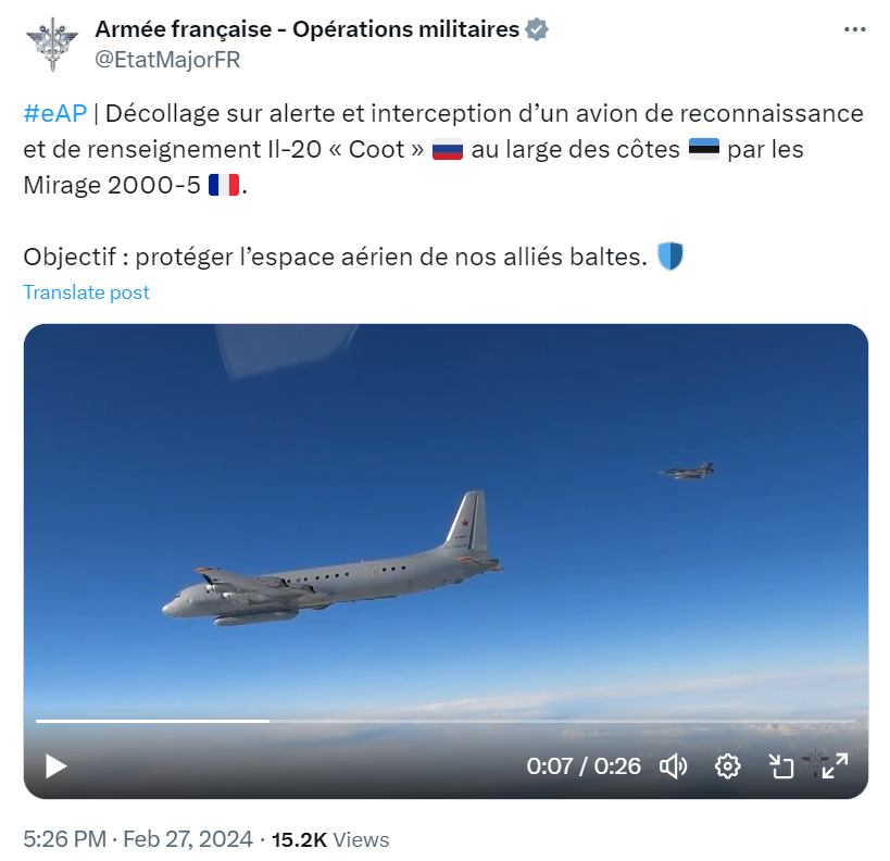 Перехоплення французами російського літака біля узбережжя Естонії