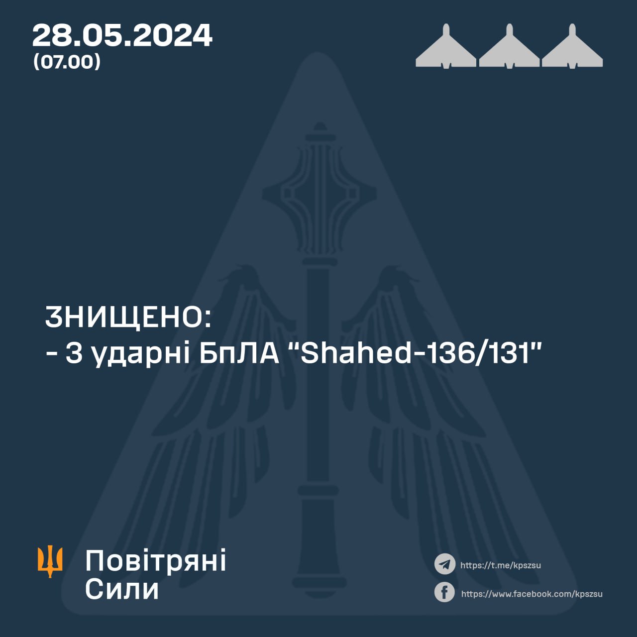 Повітряні сили збили усі "шахеди" 27 травня